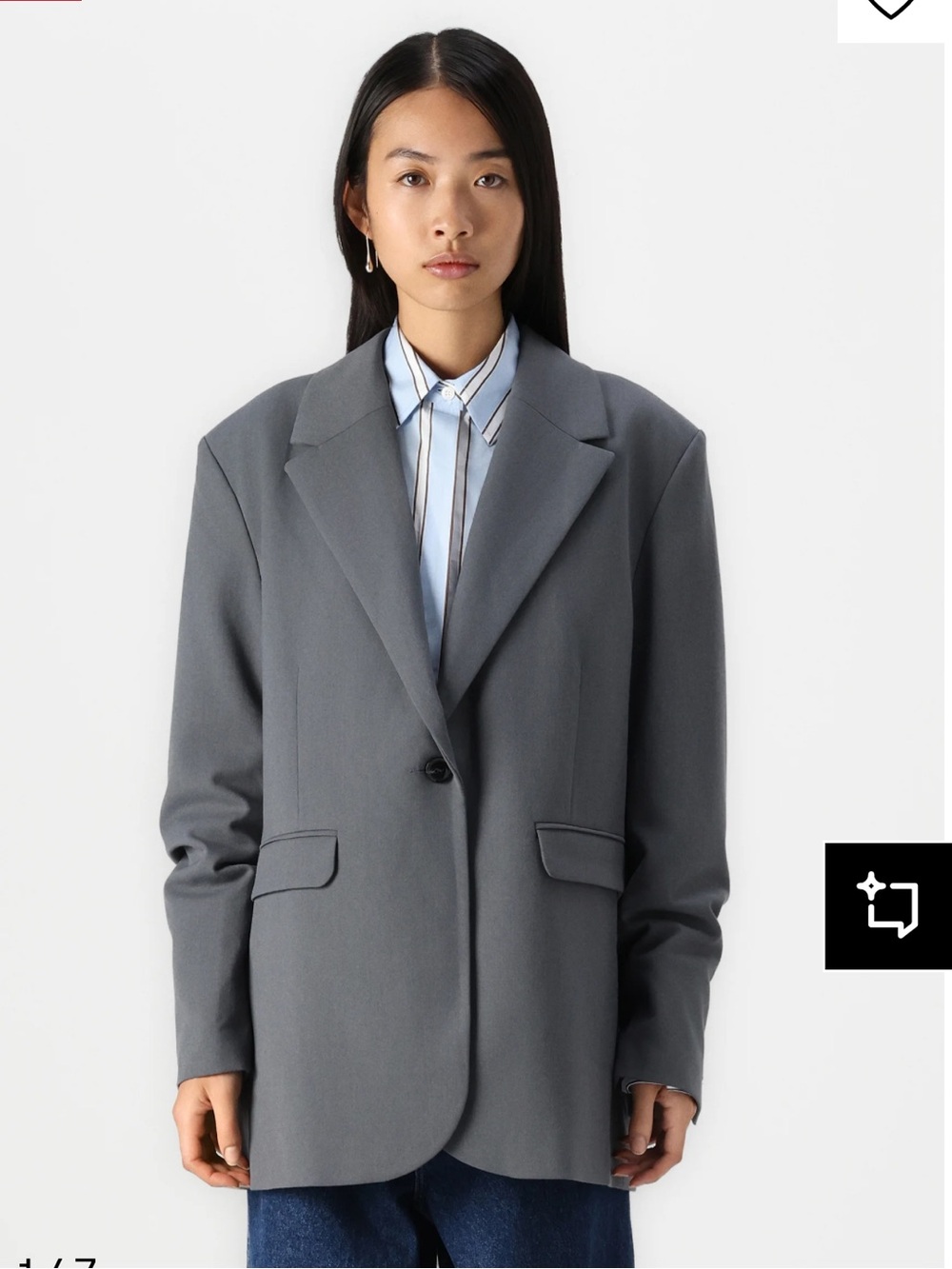 SAMSOE Oversized Gray Single-Button Blazer